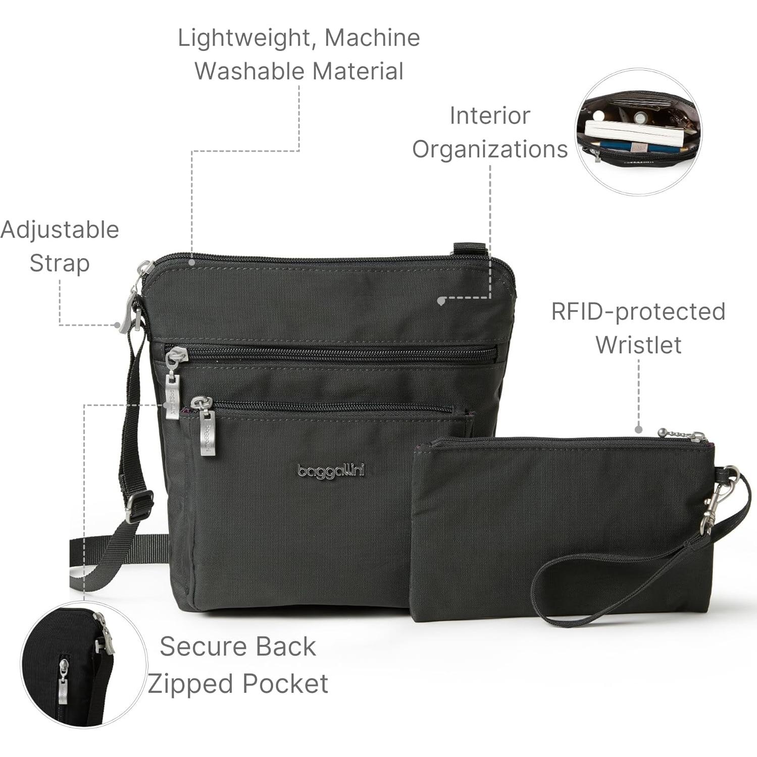 Bolso Cruzado Baggallini Pocket Mujer 21.6x21.6cm Ligero RFID