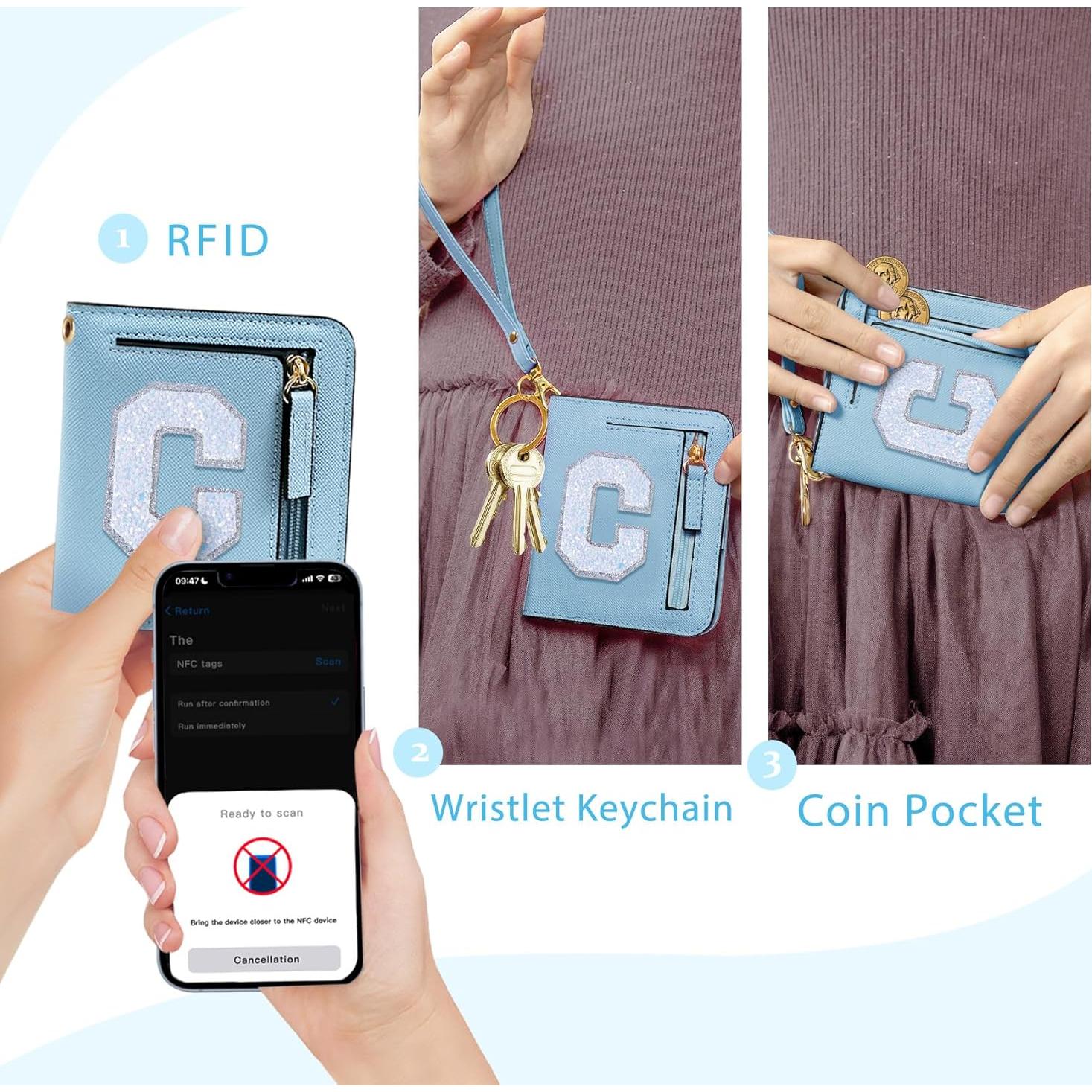 Cartera Bifold Compacta RFID COSHAYSOO Azul para Mujeres