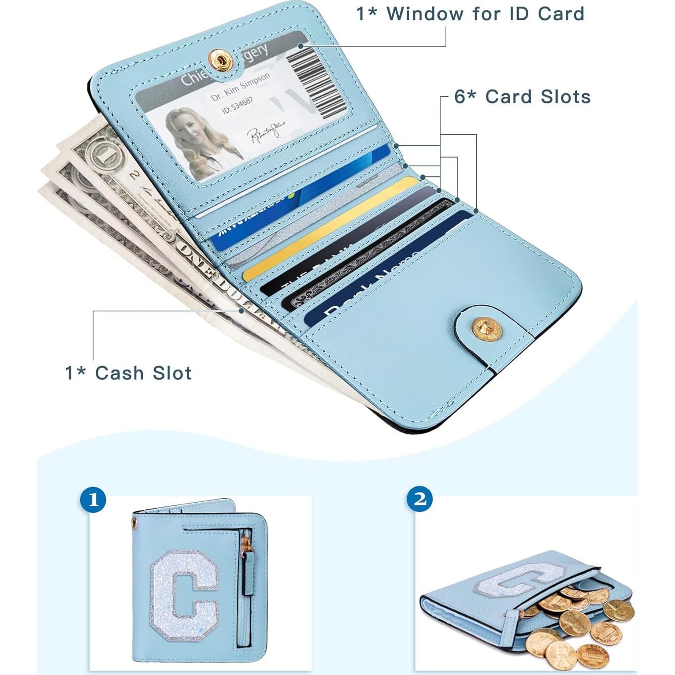 Cartera Bifold Compacta RFID COSHAYSOO Azul para Mujeres