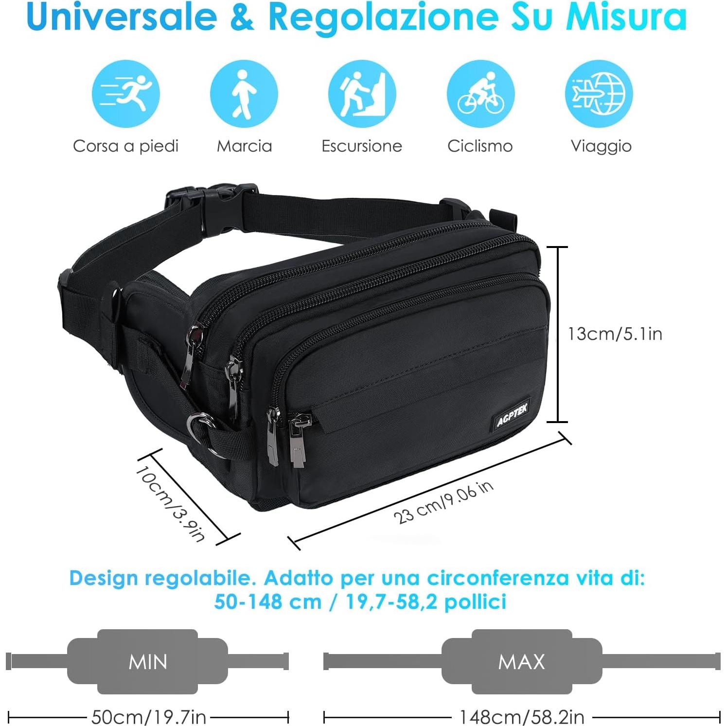Riñonera AGPTEK Unisex Ajustable Impermeable 23x13cm