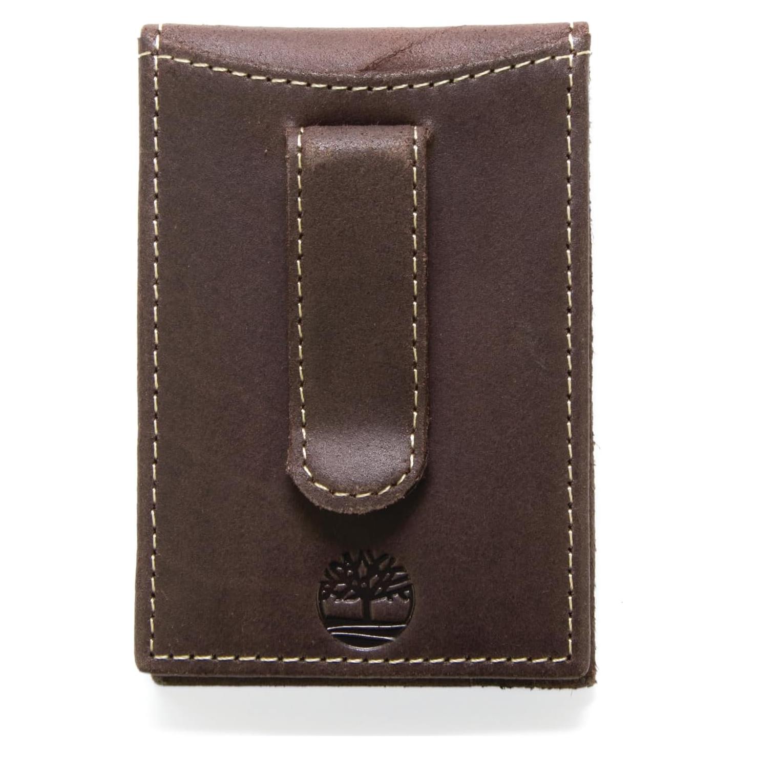 Billetera de cuero delgado Timberland para hombre con clip y 4 tarjetas
