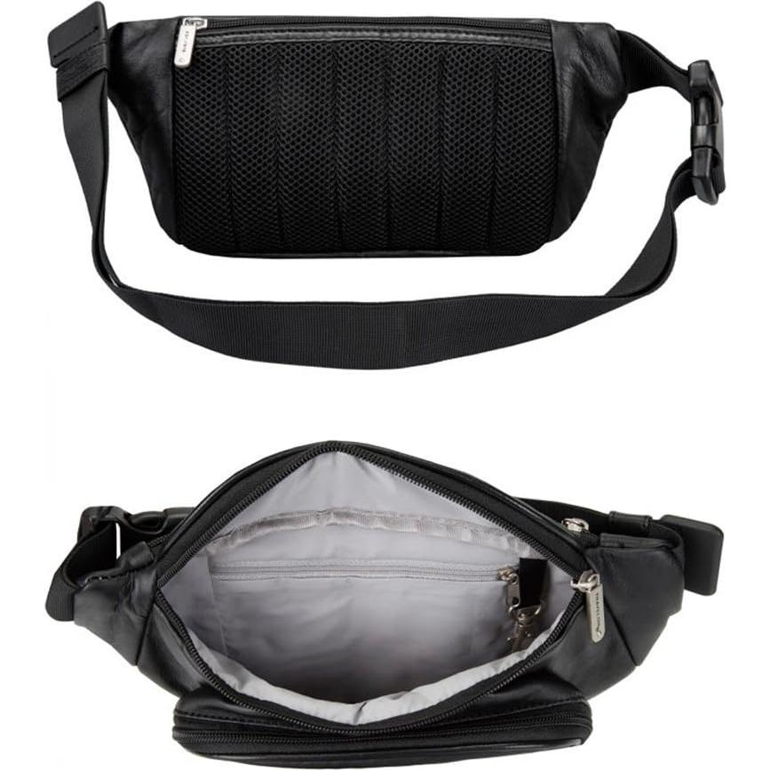 Riñonera de Cuero Travelon con Bloqueo RFID - Negro