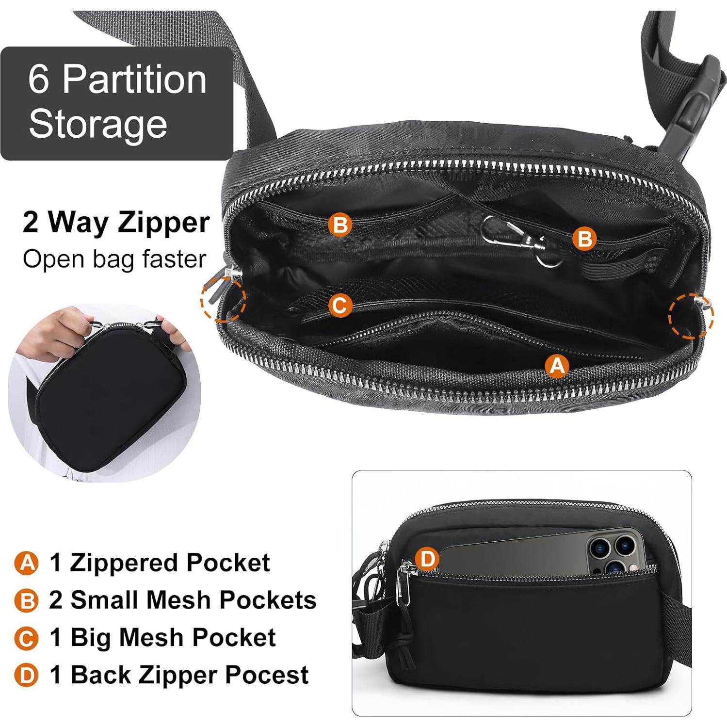 Bolsa de Cintura Fependu Negra para Mujeres, 20.32x13.97cm