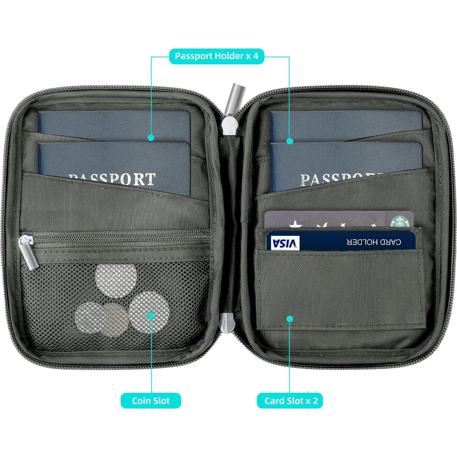 Portafolios de Pasaporte Familiar WALNEW para 4 Personas Gris