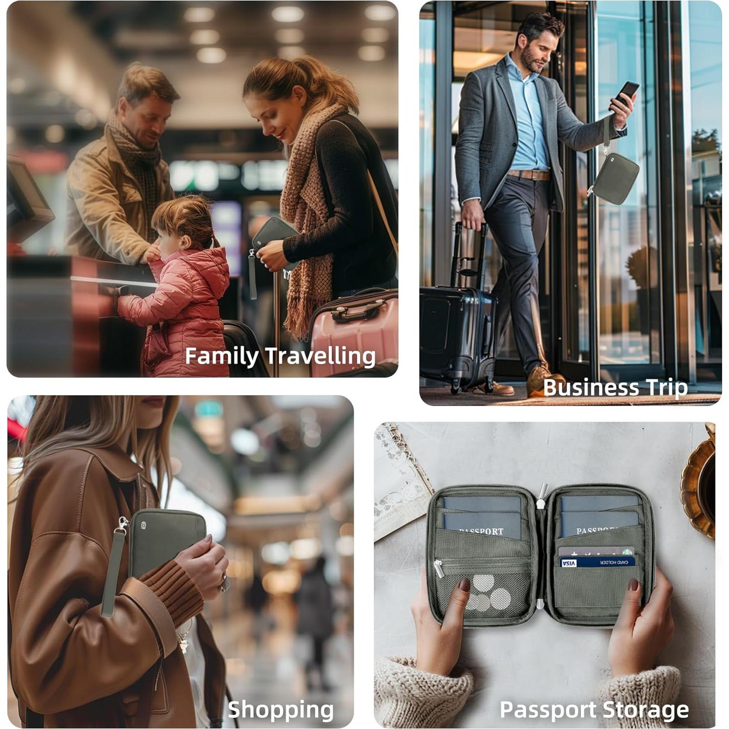 Portafolios de Pasaporte Familiar WALNEW para 4 Personas Gris