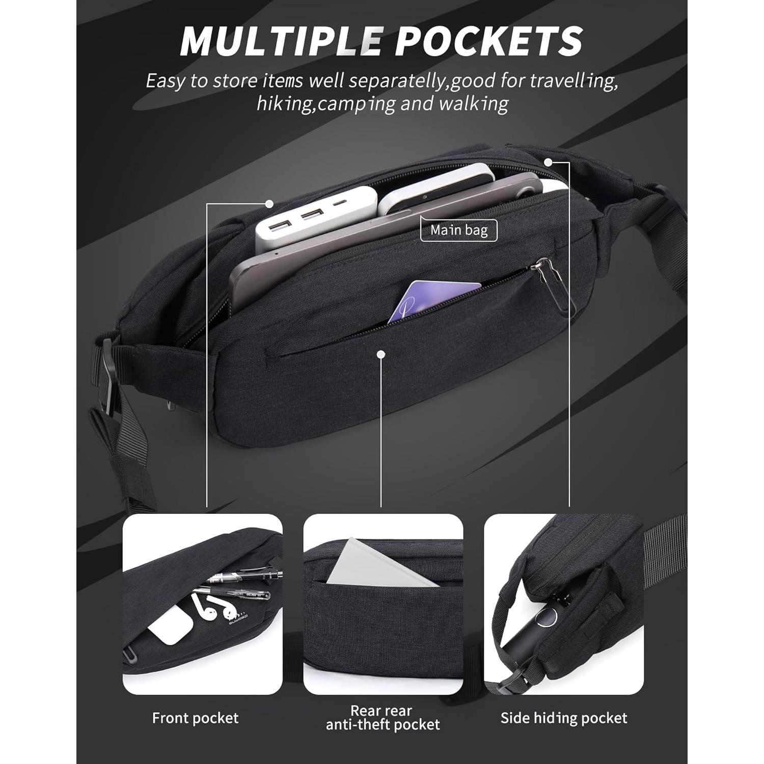 Bolso Cruzado Suwap Antirrobo Ajustable Negro 33.8x16cm