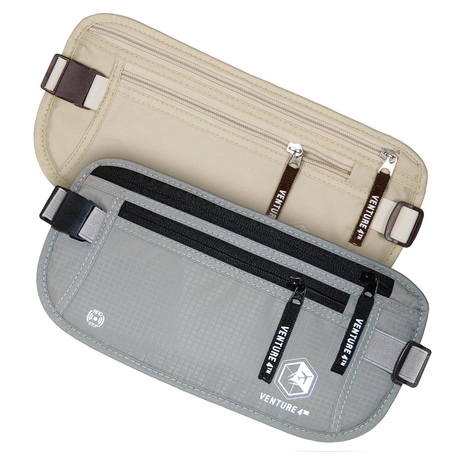 Cinturón de Dinero VENTURE 4TH con Bloqueo RFID - Beige y Plateado