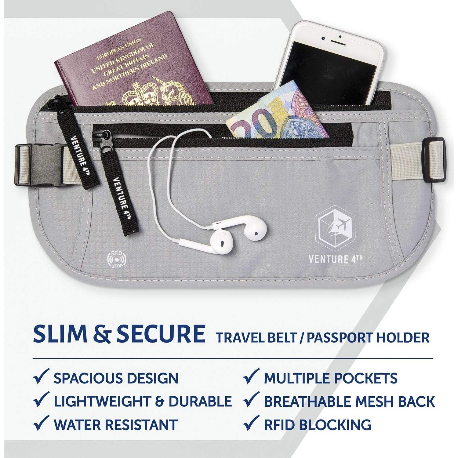 Cinturón de Dinero VENTURE 4TH con Bloqueo RFID - Beige y Plateado