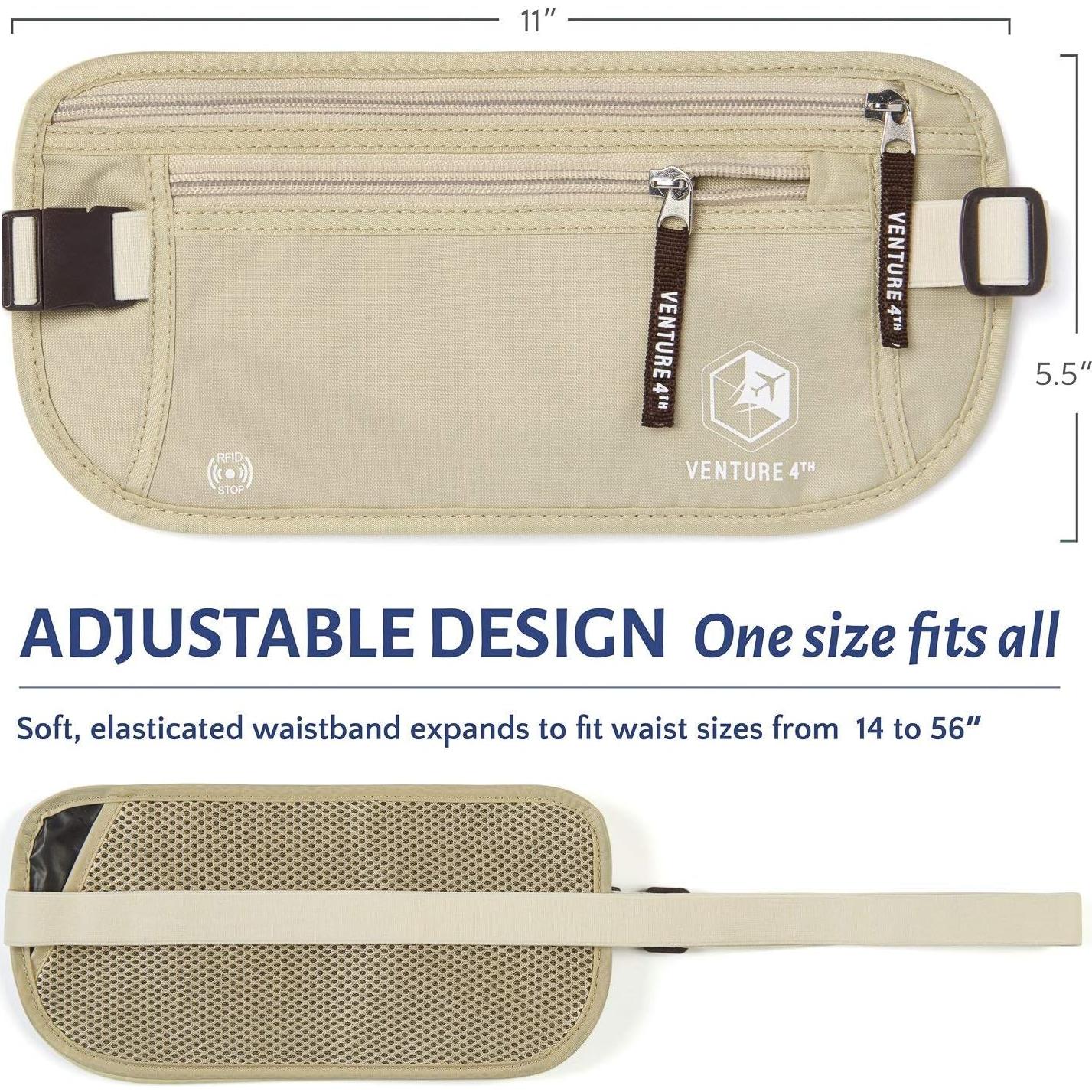 Cinturón de Dinero VENTURE 4TH con Bloqueo RFID - Beige y Plateado