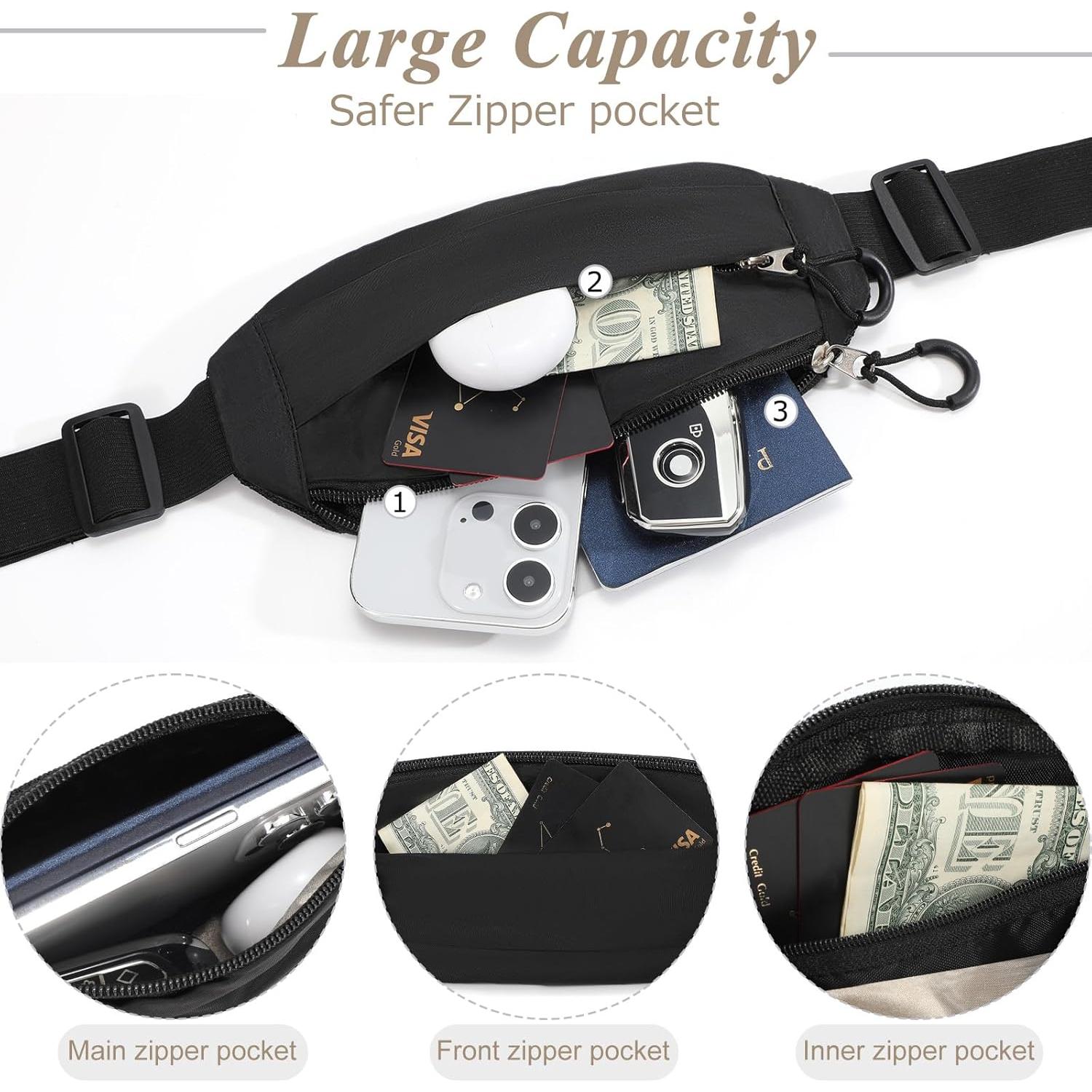 Bolsa de Cintura SUOSDEY Unisex Negra RFID Ajustable 135cm