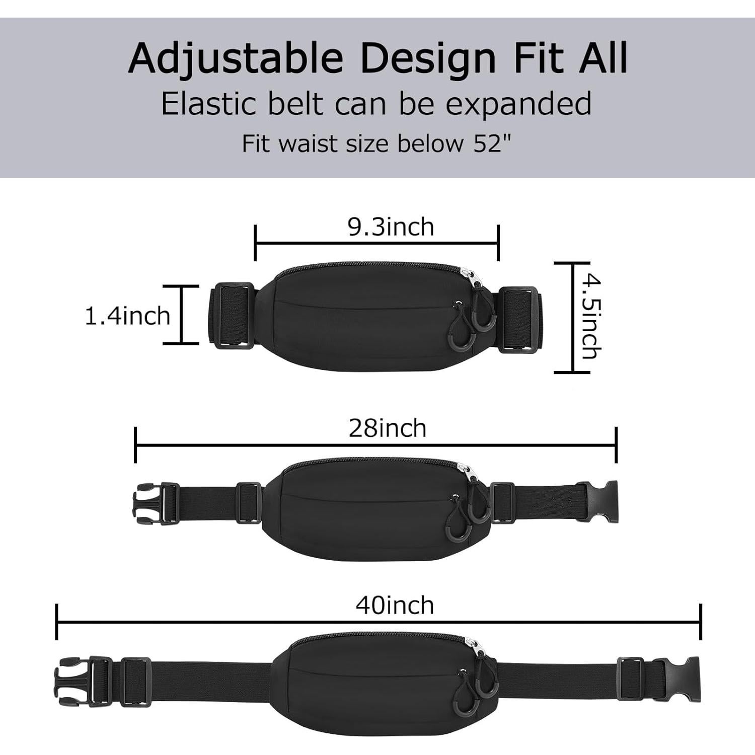 Bolsa de Cintura SUOSDEY Unisex Negra RFID Ajustable 135cm