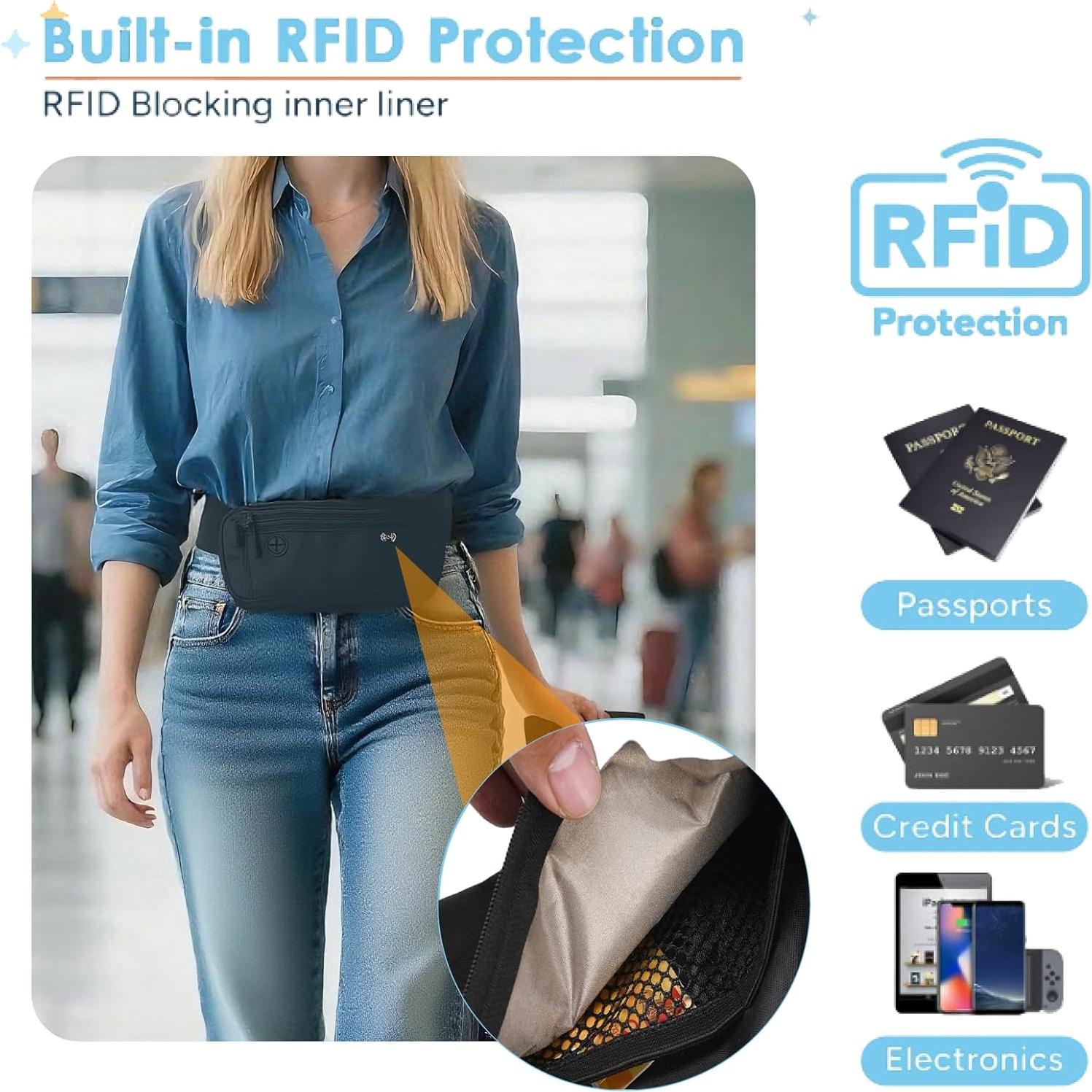 Cinturón de Dinero de Viaje PreciousU RFID Azul Oscuro