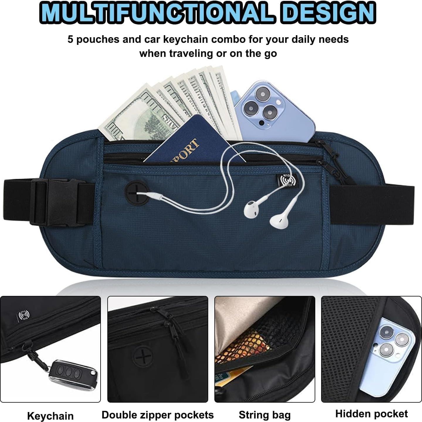 Cinturón de Dinero de Viaje PreciousU RFID Azul Oscuro