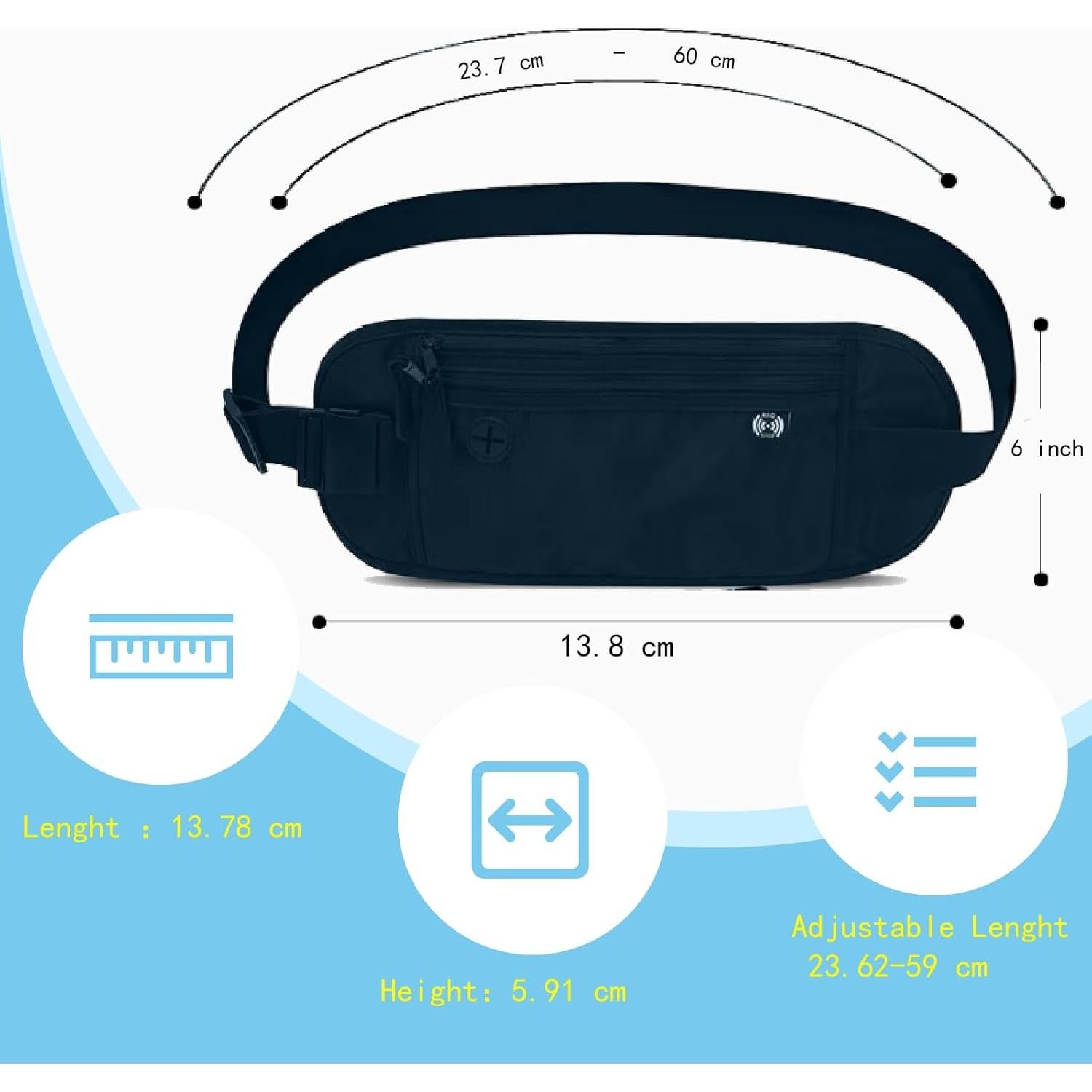Cinturón de Dinero de Viaje PreciousU RFID Azul Oscuro