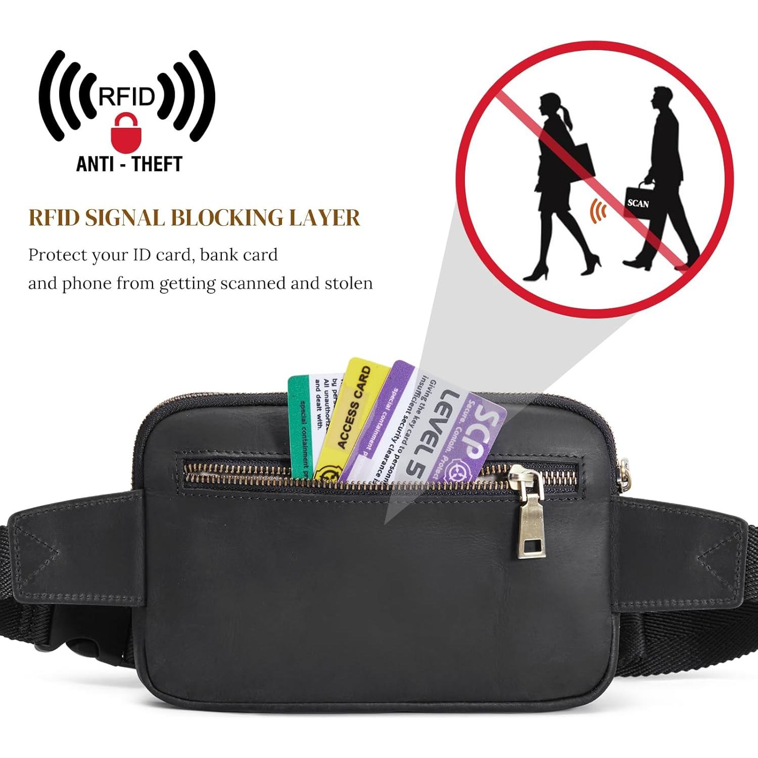 Riñonera de Cuero Genuino S-ZONE con Bloqueo RFID - 22x3.5x15cm