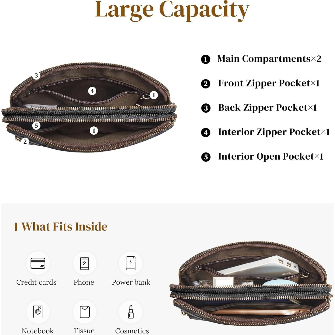 Riñonera de Cuero Genuino S-ZONE con Bloqueo RFID - 22x3.5x15cm