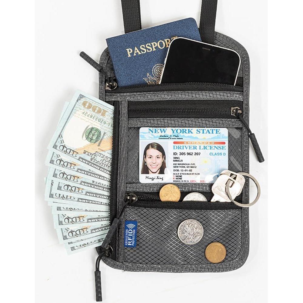 Porta Pasaporte RFID SPOSAFE Negro y Gris - Billetera Oculta