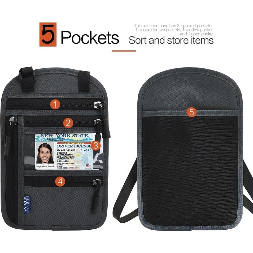 Porta Pasaporte RFID SPOSAFE Negro y Gris - Billetera Oculta