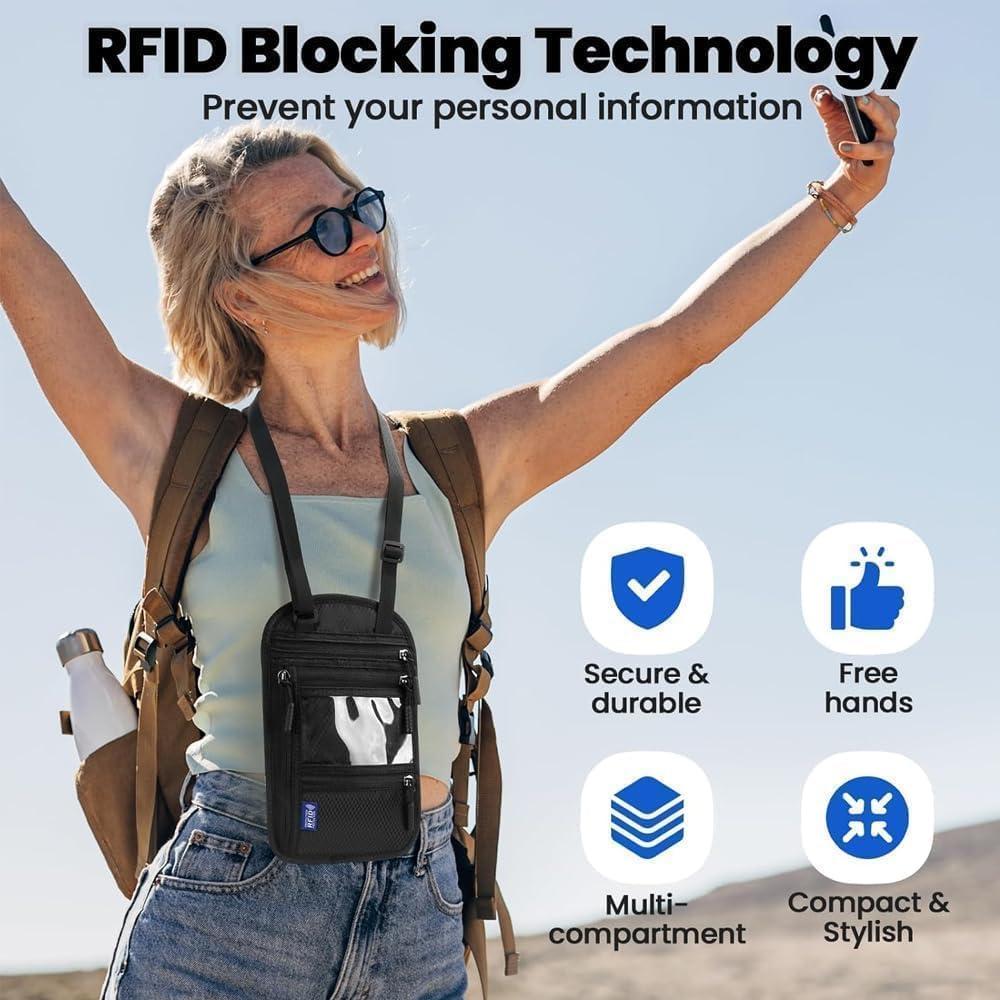 Porta Pasaporte RFID SPOSAFE Negro y Gris - Billetera Oculta