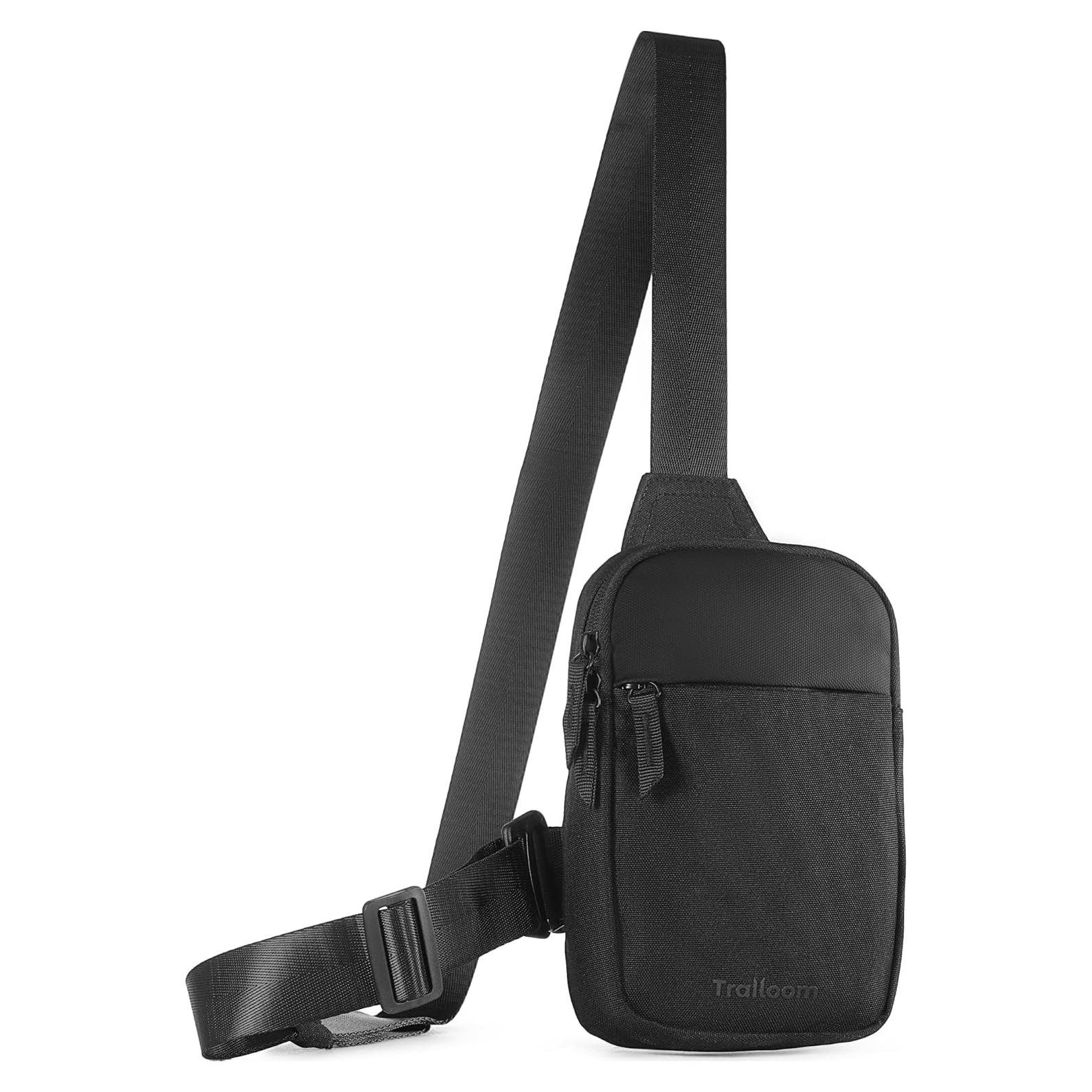Mini Sling Bag Trailoom Negro - Correa Intercambiable, Repelente al Agua, Bloqueo RFID