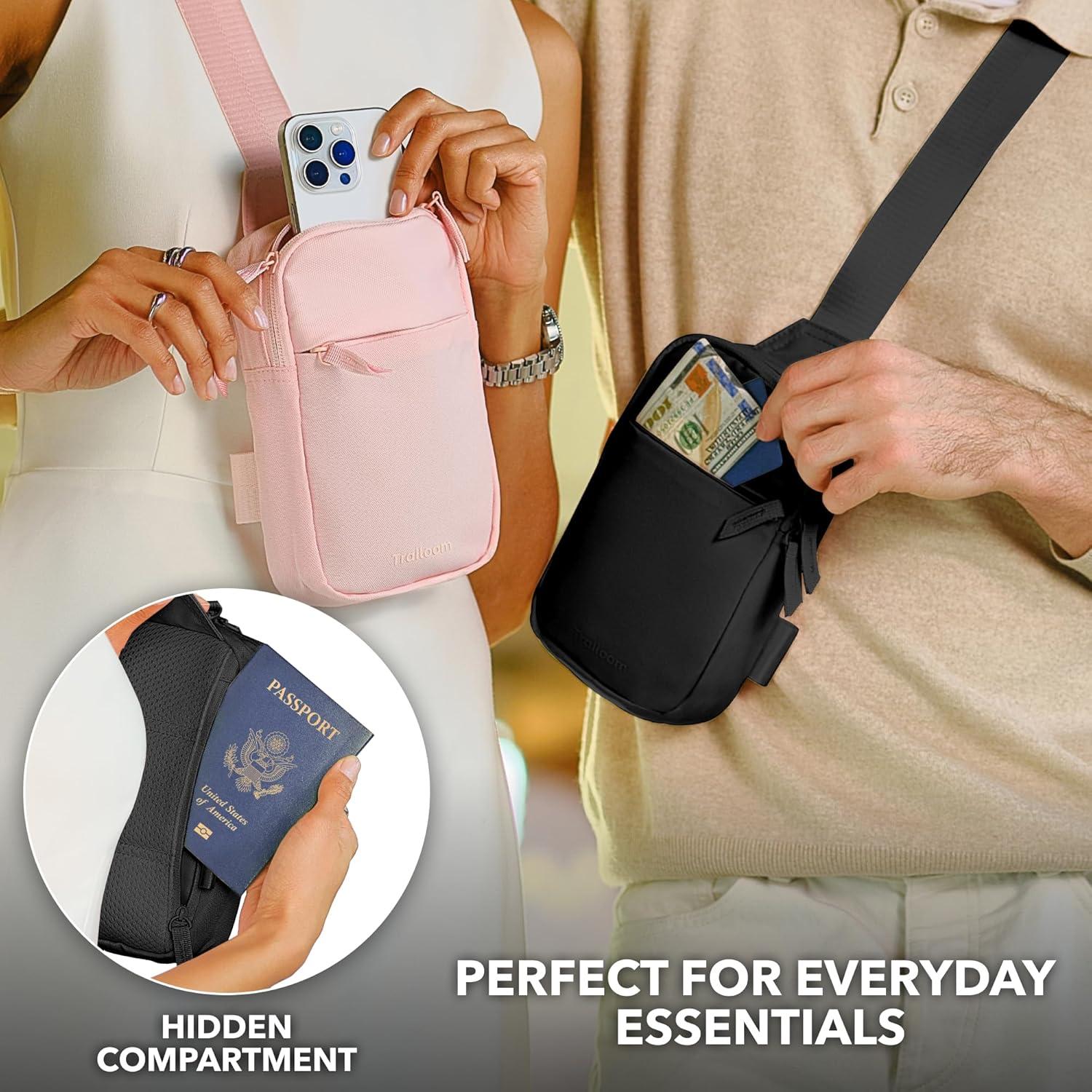 Mini Sling Bag Trailoom Negro - Correa Intercambiable, Repelente al Agua, Bloqueo RFID