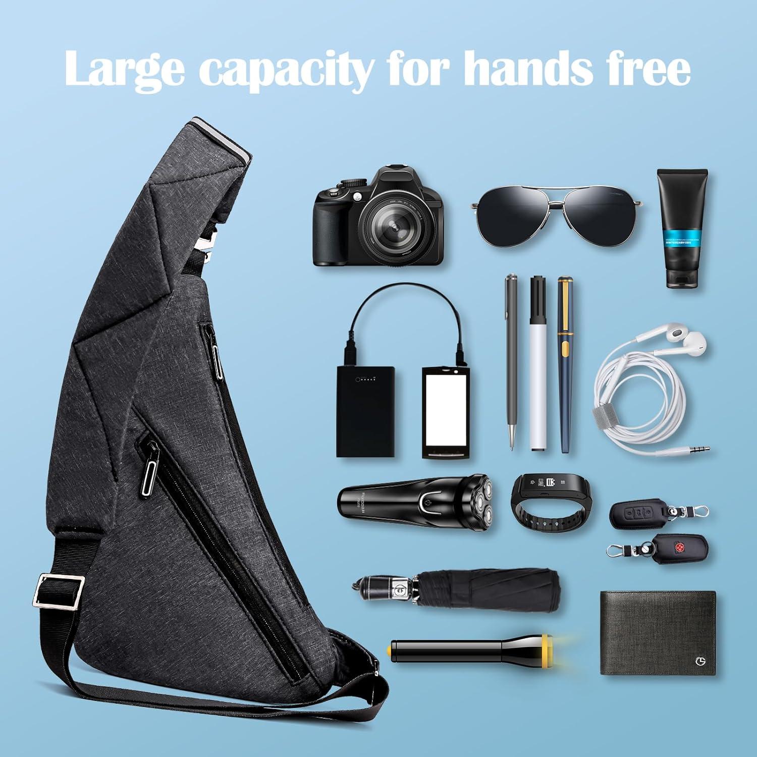 Bolsa Cruzada Antirrobo LKEX Gris Oscuro Diestro 35x22cm