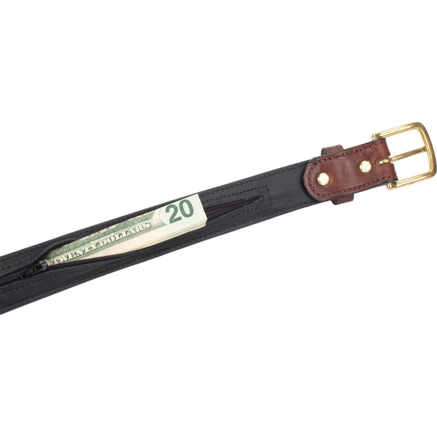 Cinturón de Cuero Bridle Marrón con Bolsillo Oculto 63.5 cm