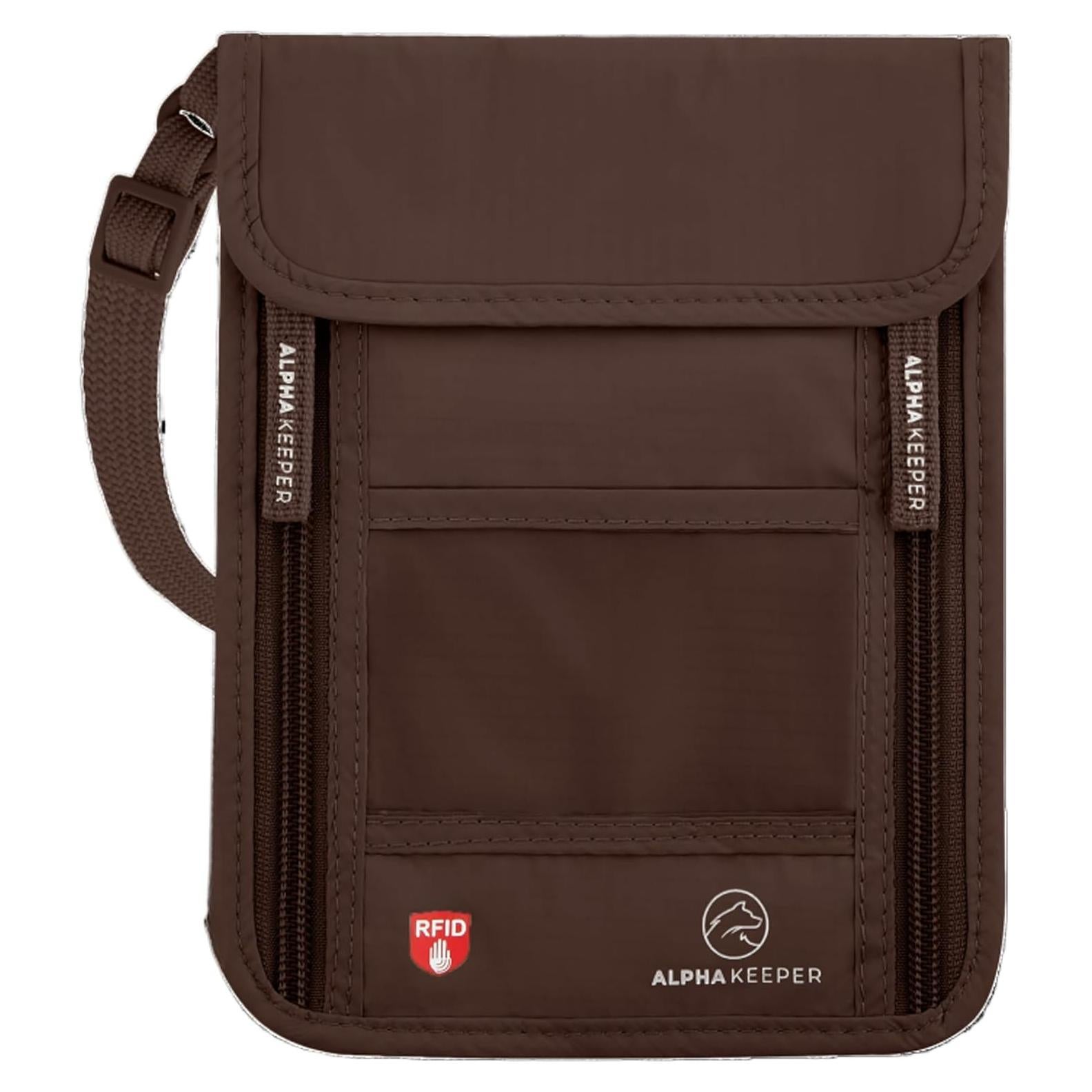 Billetera de Cuello Alpha Keeper para Viajes - RFID, Marrón
