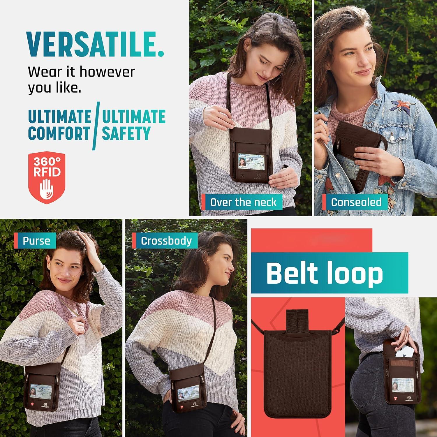 Billetera de Cuello Alpha Keeper para Viajes - RFID, Marrón