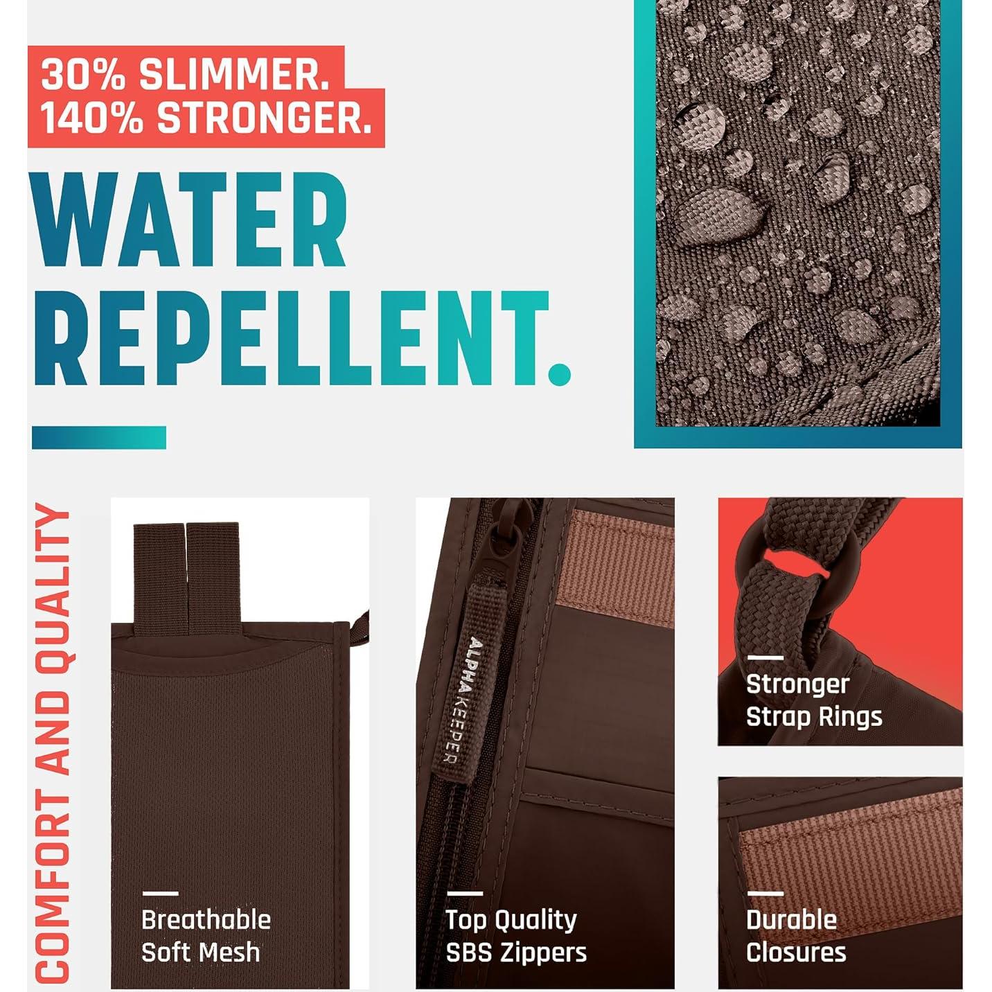 Billetera de Cuello Alpha Keeper para Viajes - RFID, Marrón