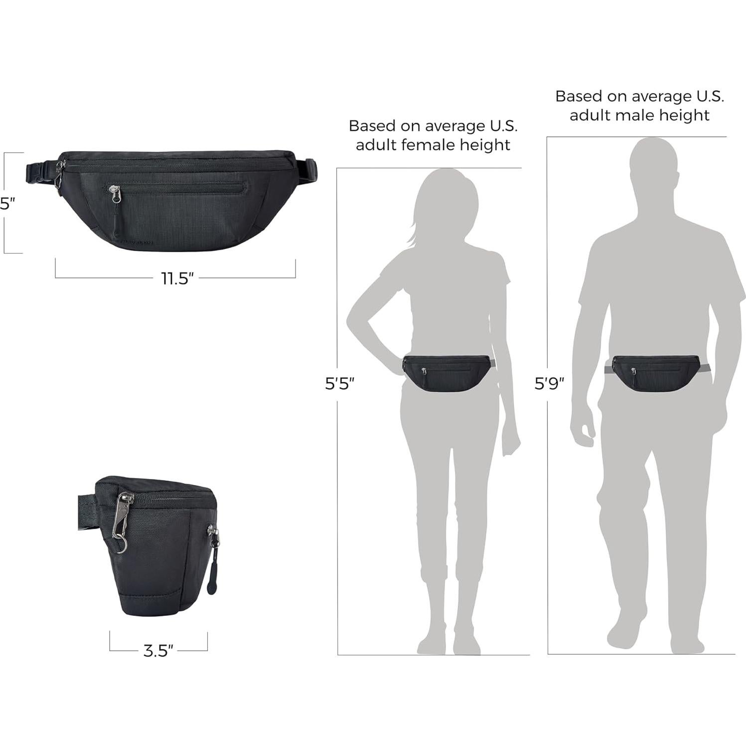 Riñonera Urbana Antirrobo Travelon Negra 29.2x12.7cm