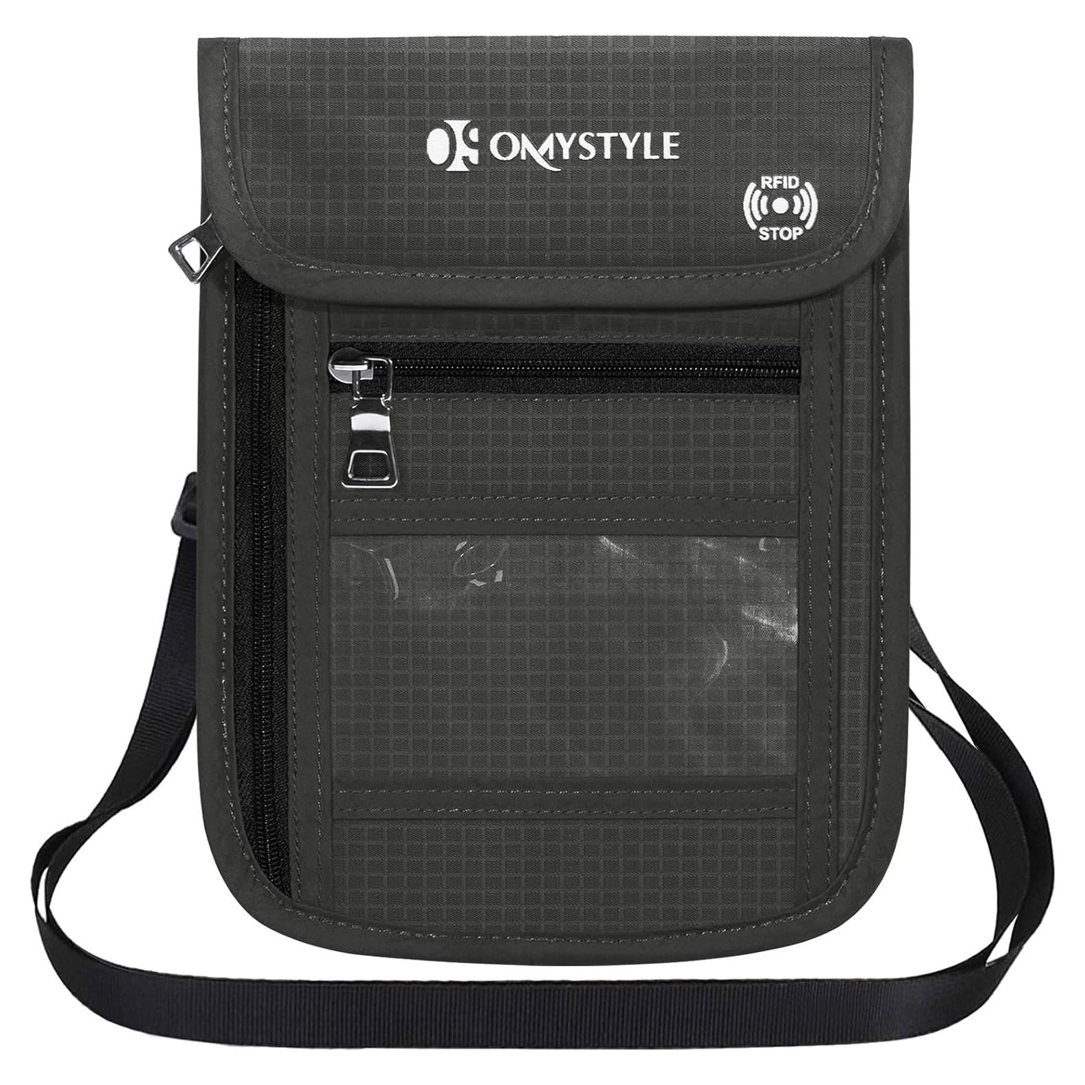 Billetera de Cuello OMYSTYLE RFID Gris Oscuro para Viajes