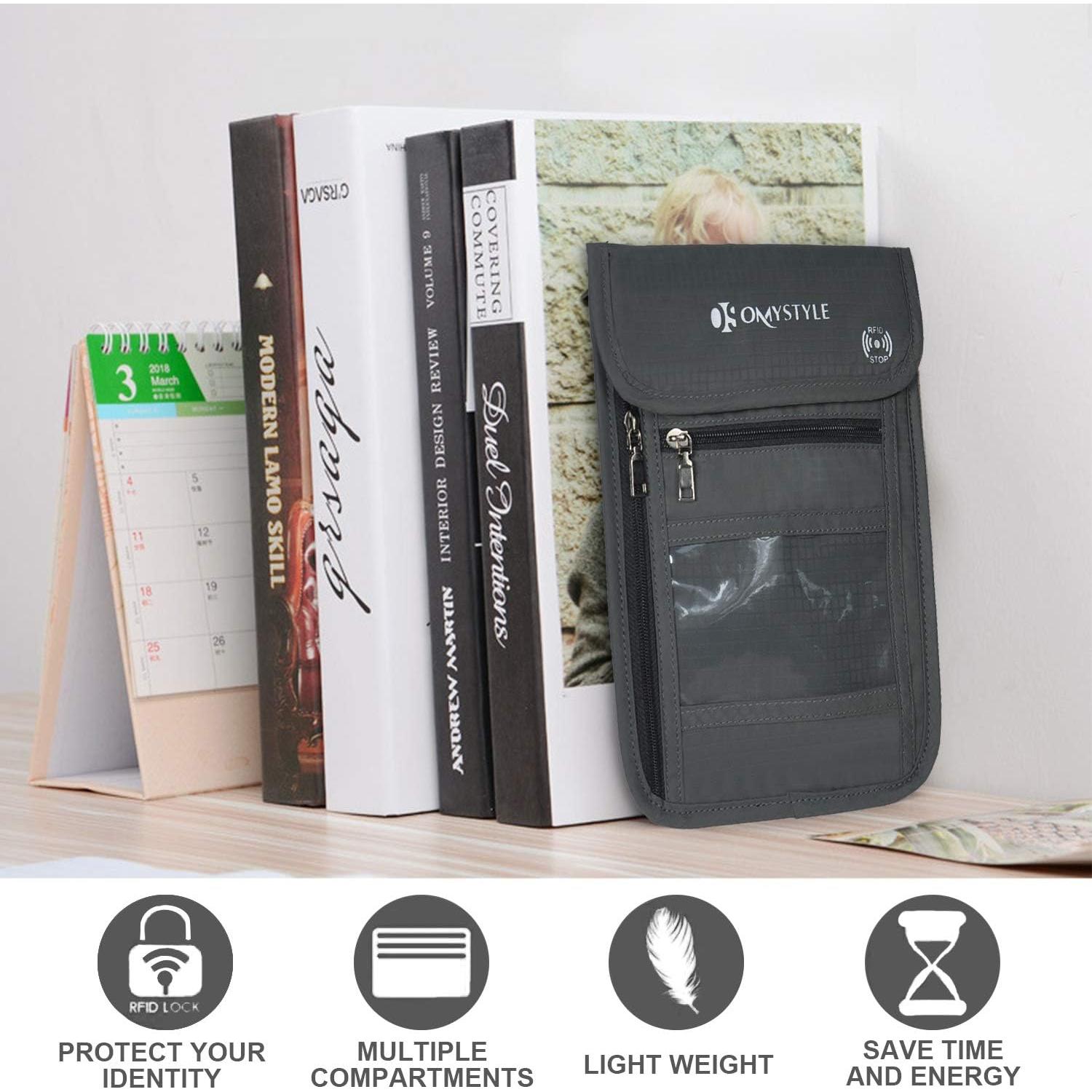 Billetera de Cuello OMYSTYLE RFID Gris Oscuro para Viajes