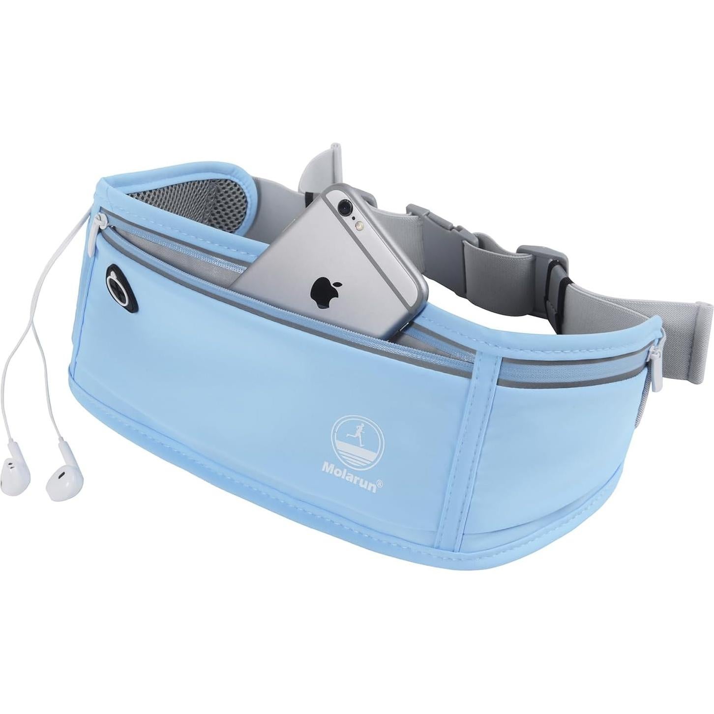 Cinturón de Correr Molarun Azul Resistente al Agua 3 Bolsillos