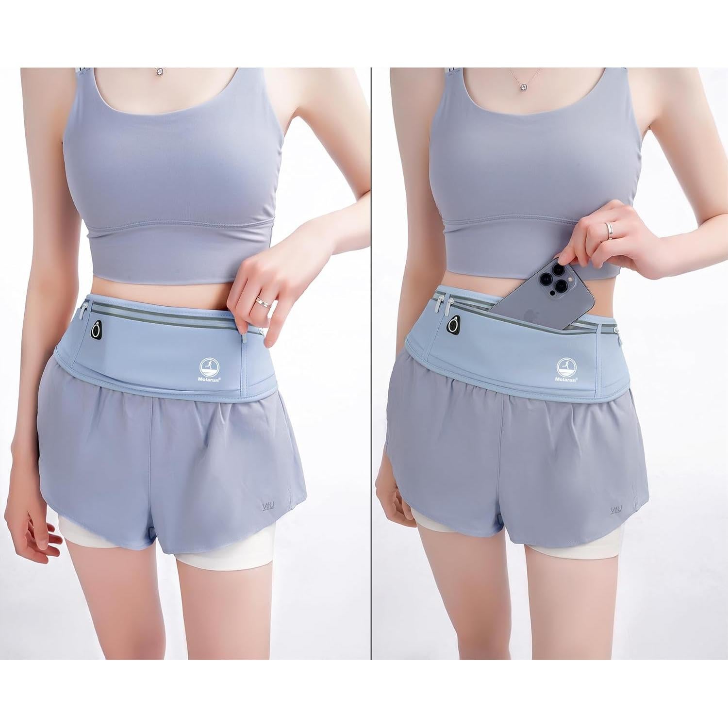 Cinturón de Correr Molarun Azul Resistente al Agua 3 Bolsillos