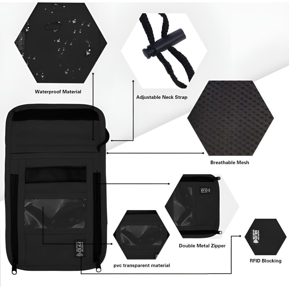 Billetera de Cuello de Viaje Maiiu con Bloqueo RFID - PVC Negro