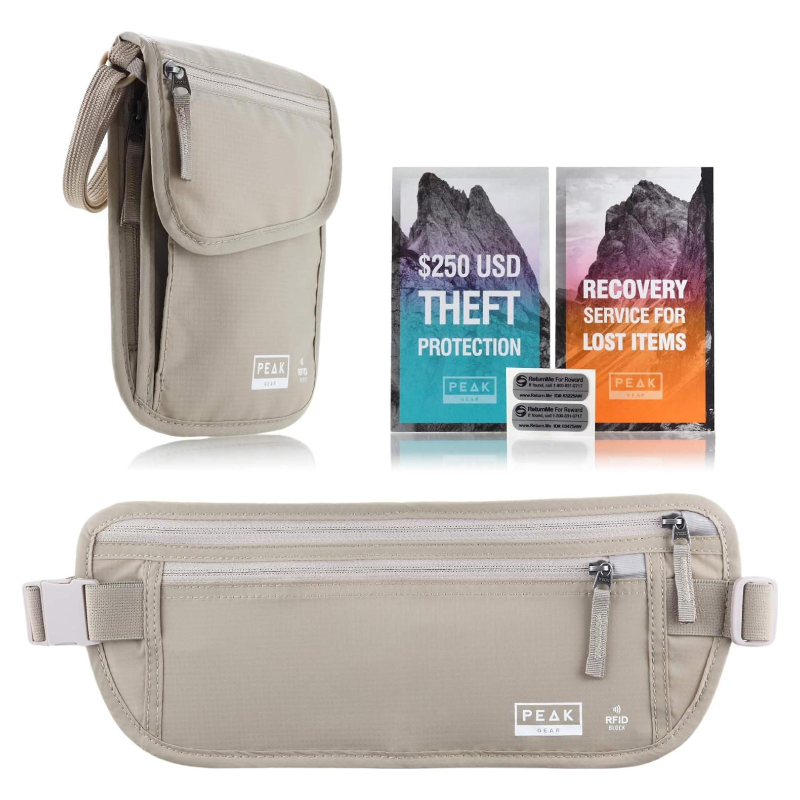 Funda de Viaje RFID Peak Gear Beige con Seguro y Etiquetas