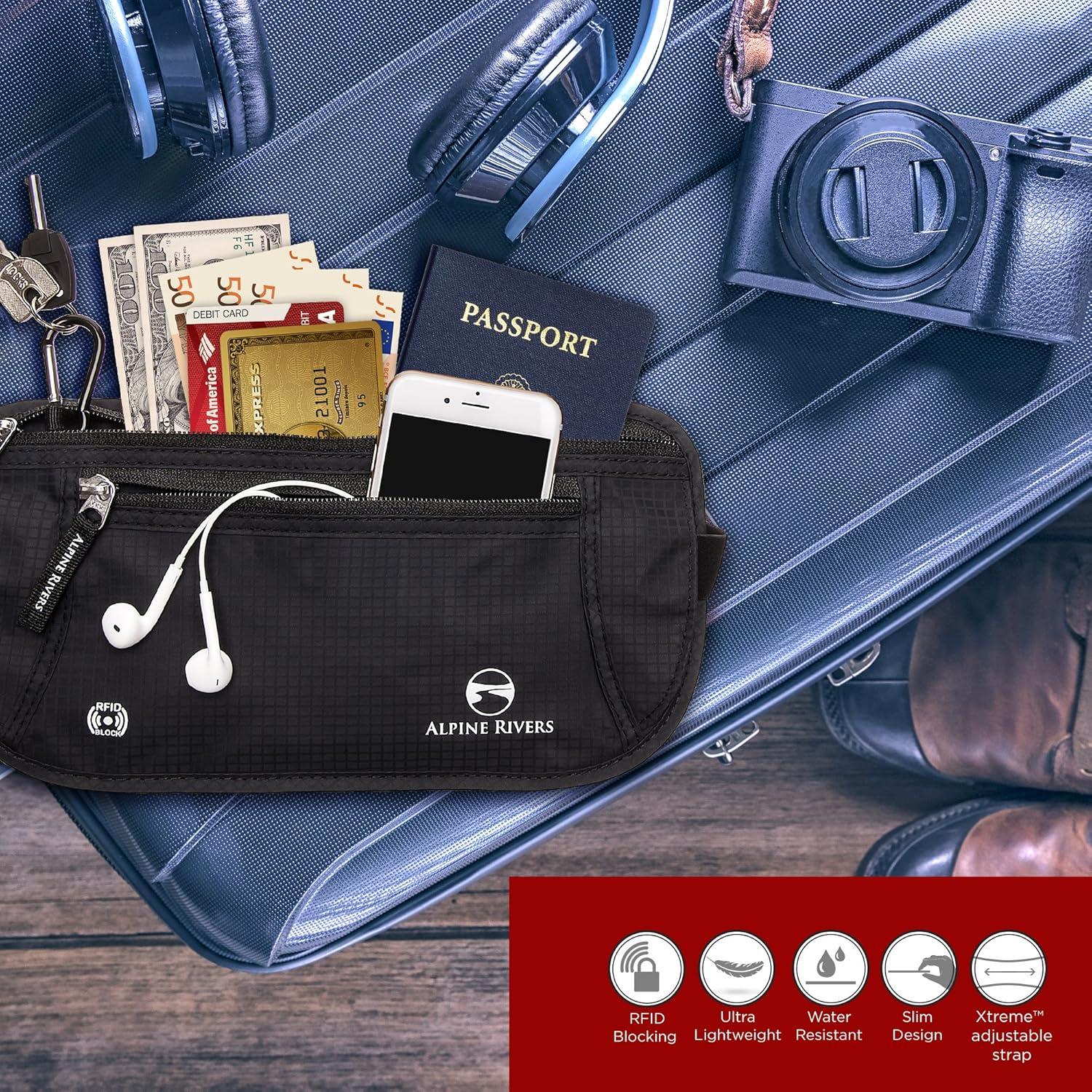 Cinturón de Dinero RFID Alpine Rivers Negro Premium Ajustable