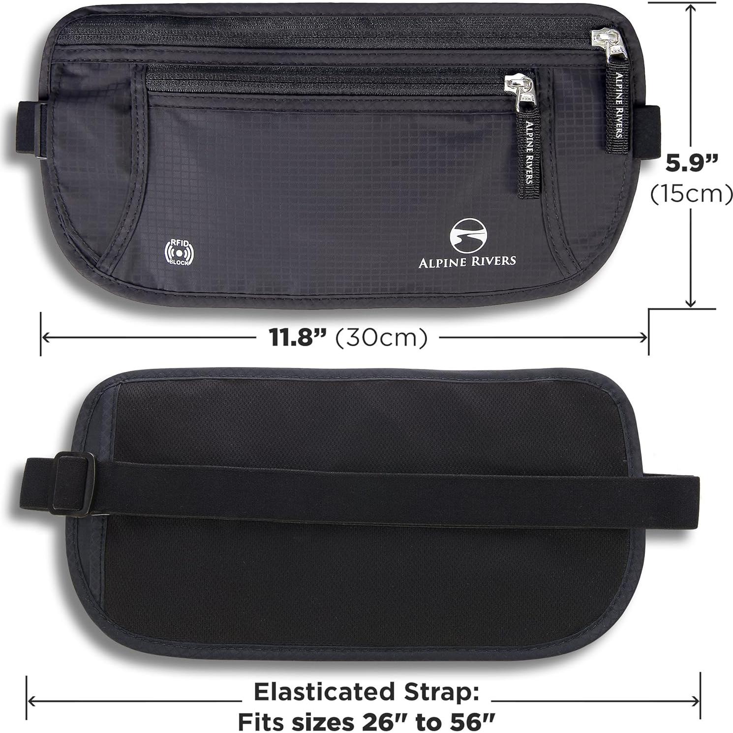 Cinturón de Dinero RFID Alpine Rivers Negro Premium Ajustable