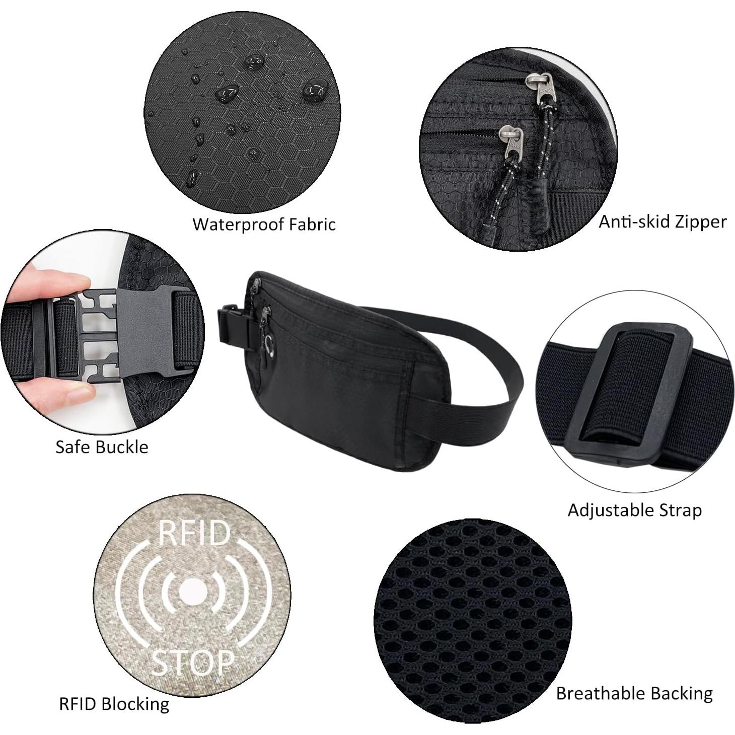 Cinturón de Dinero HOPSOOKEN Negro con Bloqueo RFID