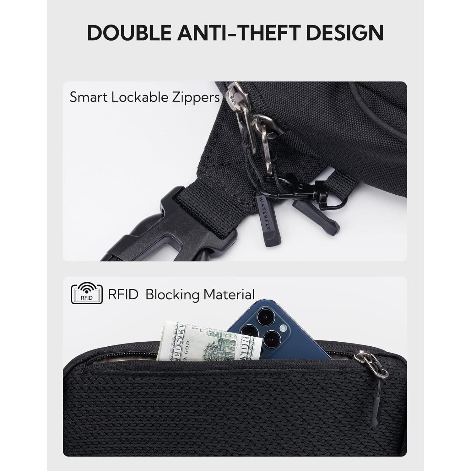 Mochila de Cadera WATERFLY 1.5L Antirrobo Impermeable