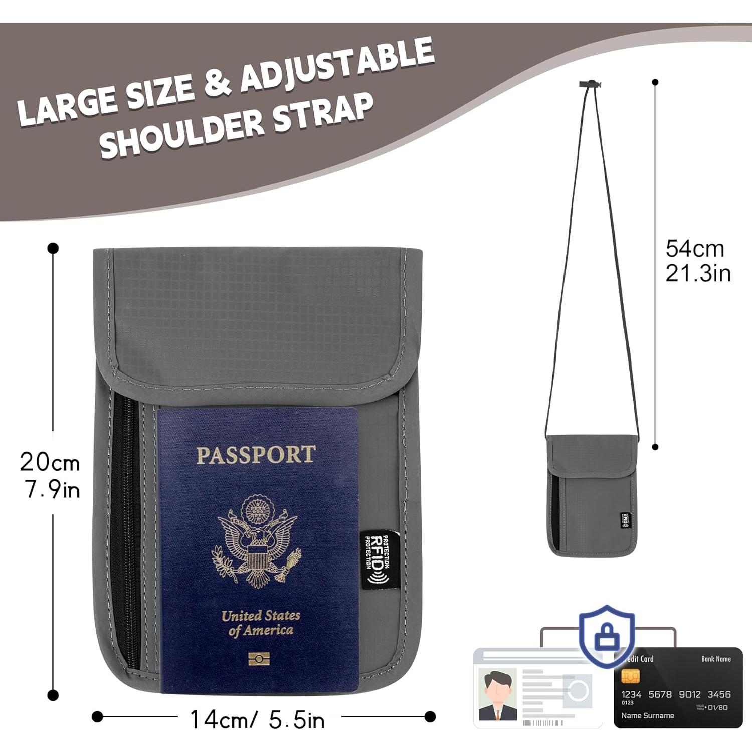 Billetera de Cuello de Viaje Likesing Gris con Bloqueo RFID