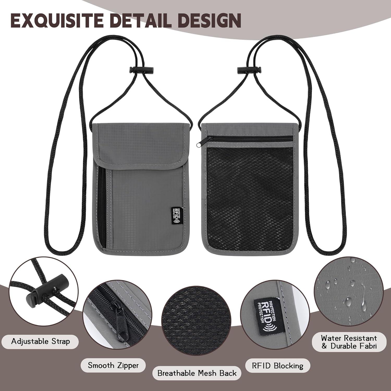 Billetera de Cuello de Viaje Likesing Gris con Bloqueo RFID