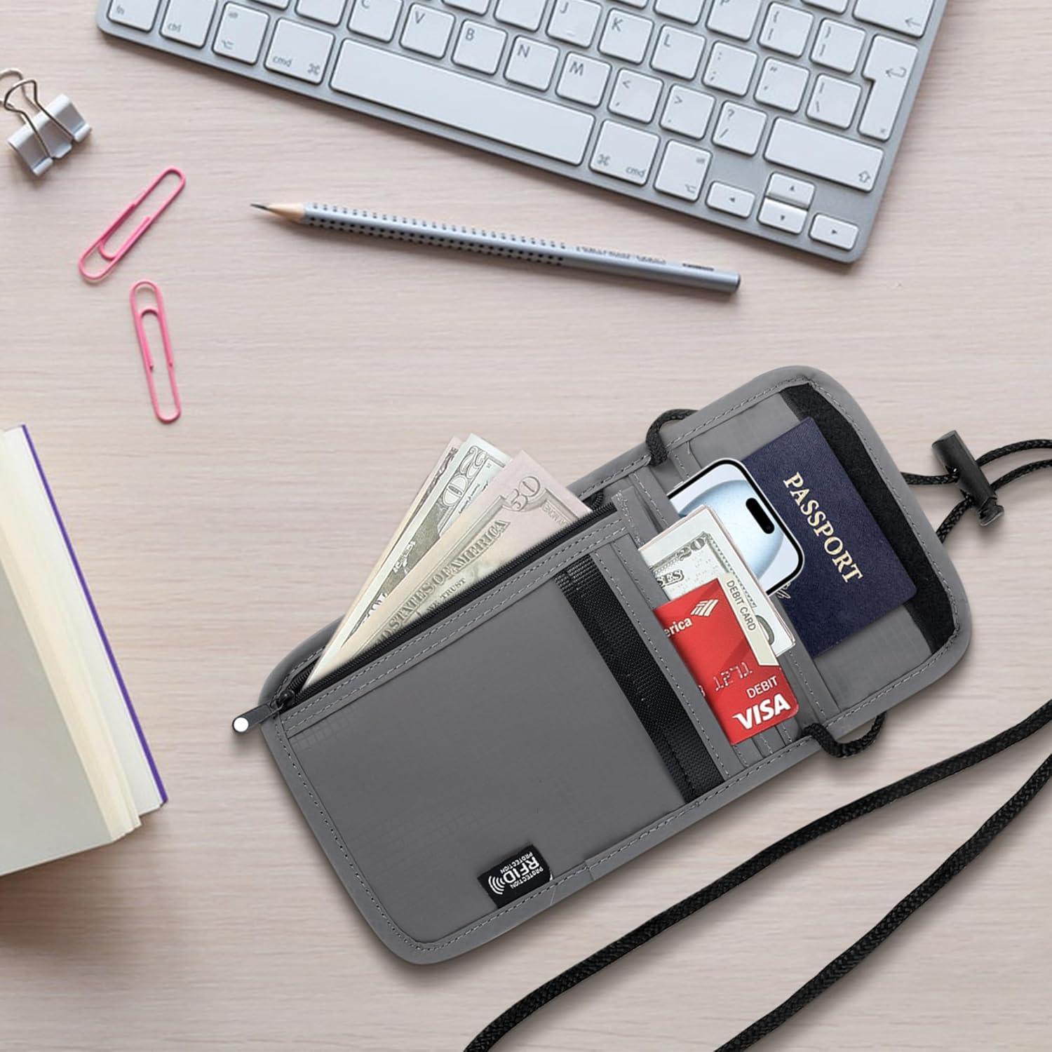 Billetera de Cuello de Viaje Likesing Gris con Bloqueo RFID