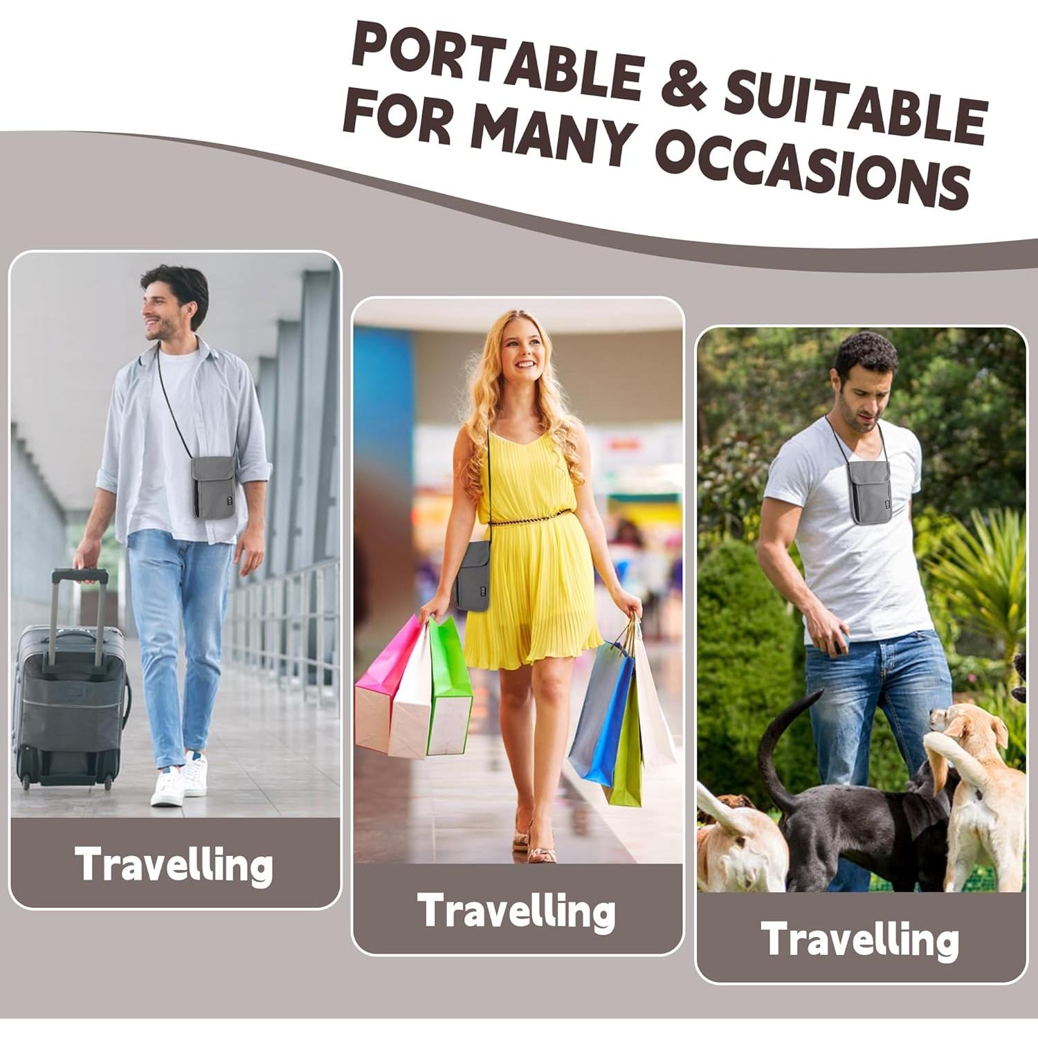 Billetera de Cuello de Viaje Likesing Gris con Bloqueo RFID