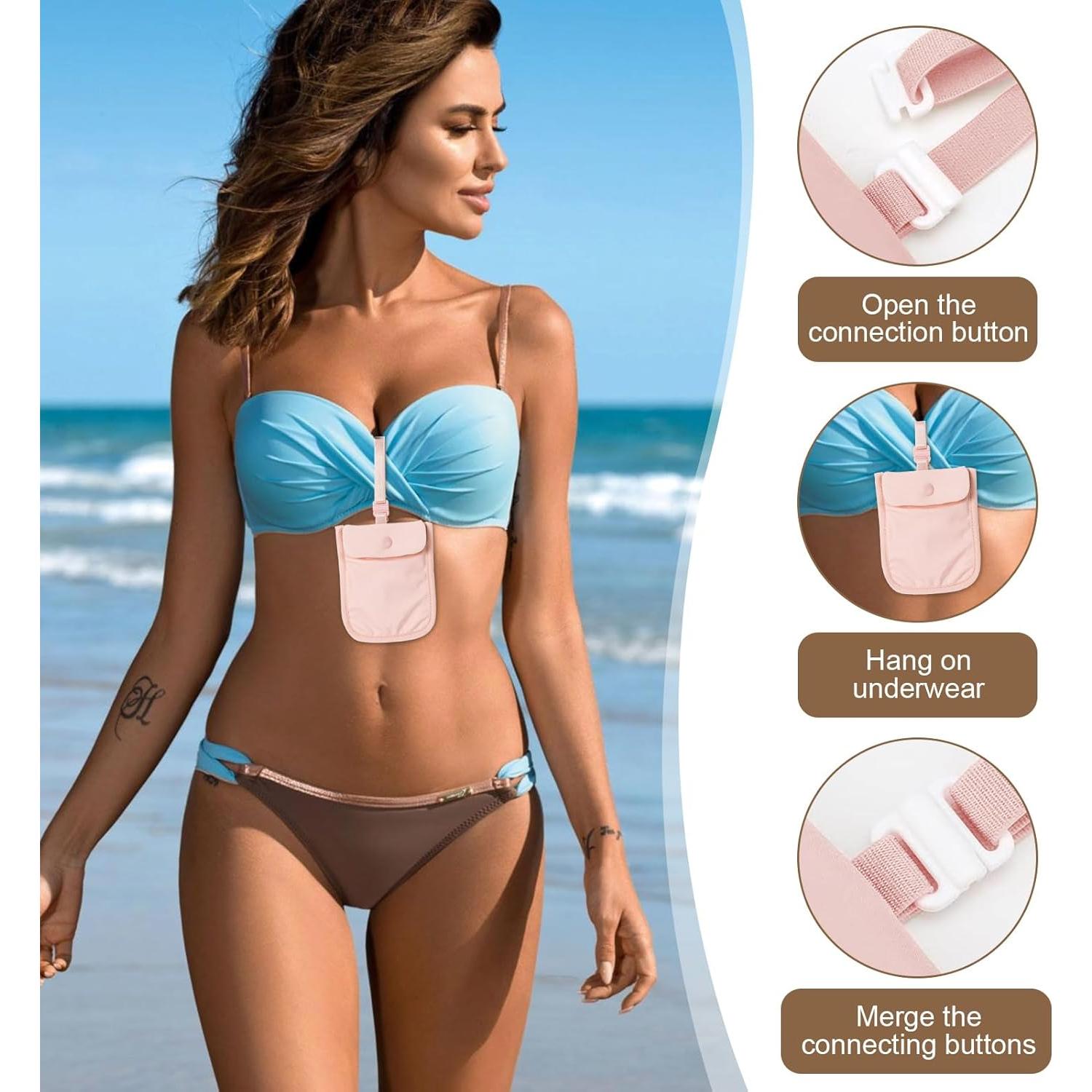 Billetera Oculta Lavable RFID FjiProu para Sujetador Rosa