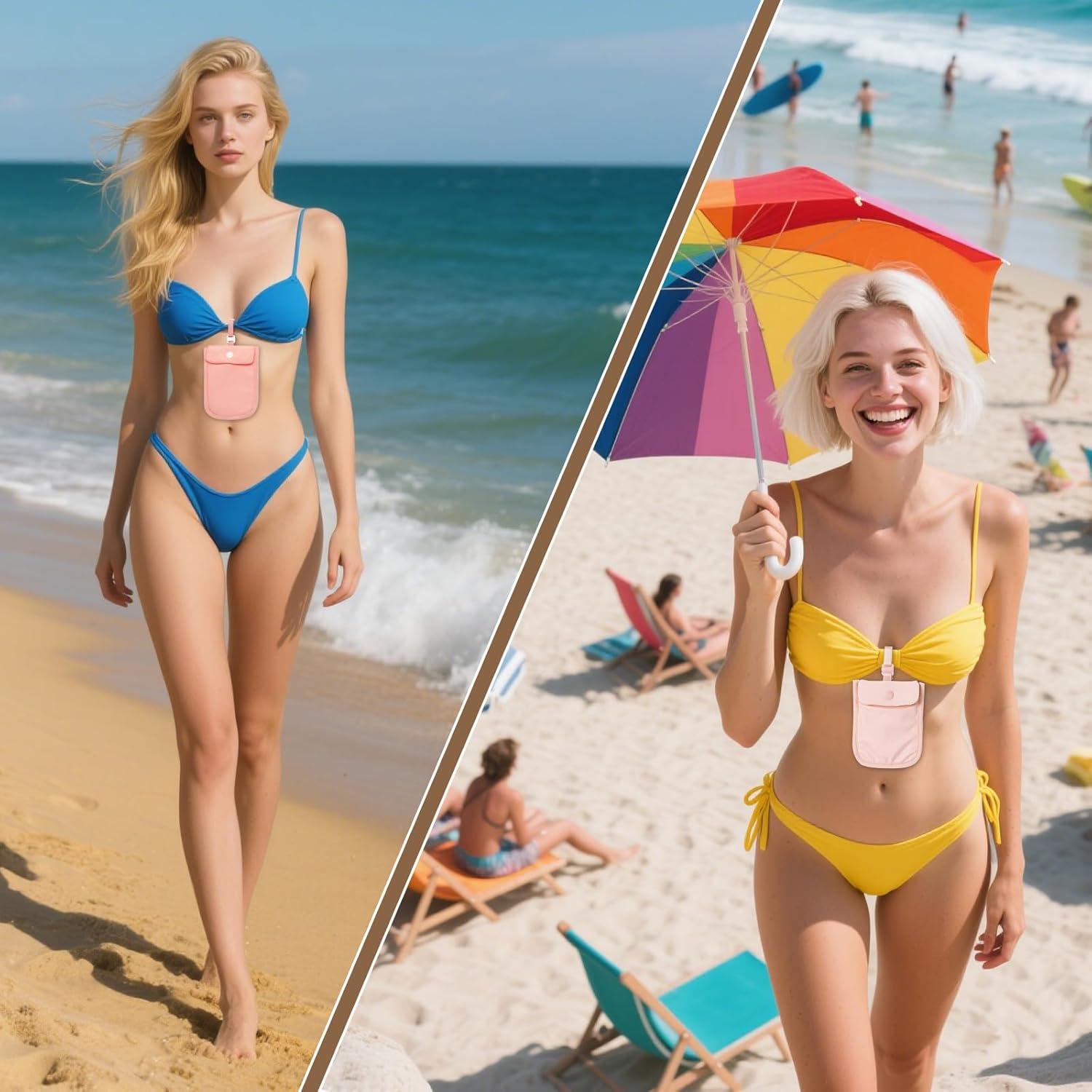 Billetera Oculta Lavable RFID FjiProu para Sujetador Rosa