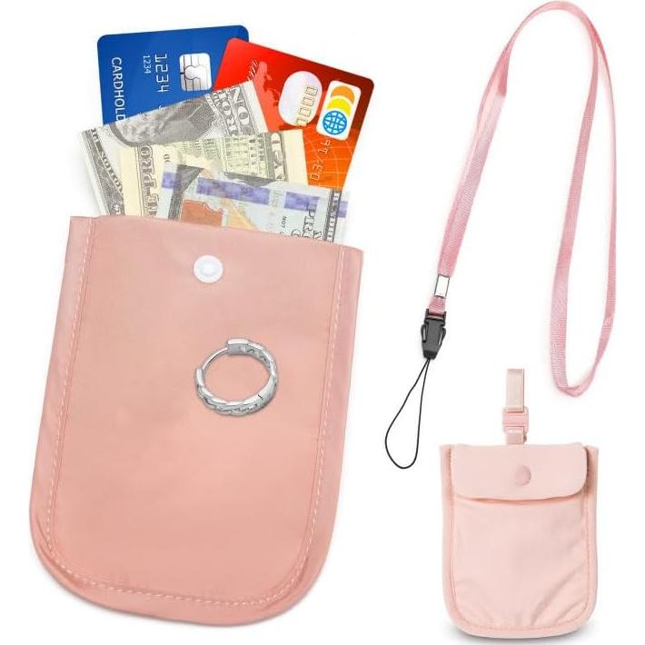 Billetera Oculta Lavable RFID FjiProu para Sujetador Rosa
