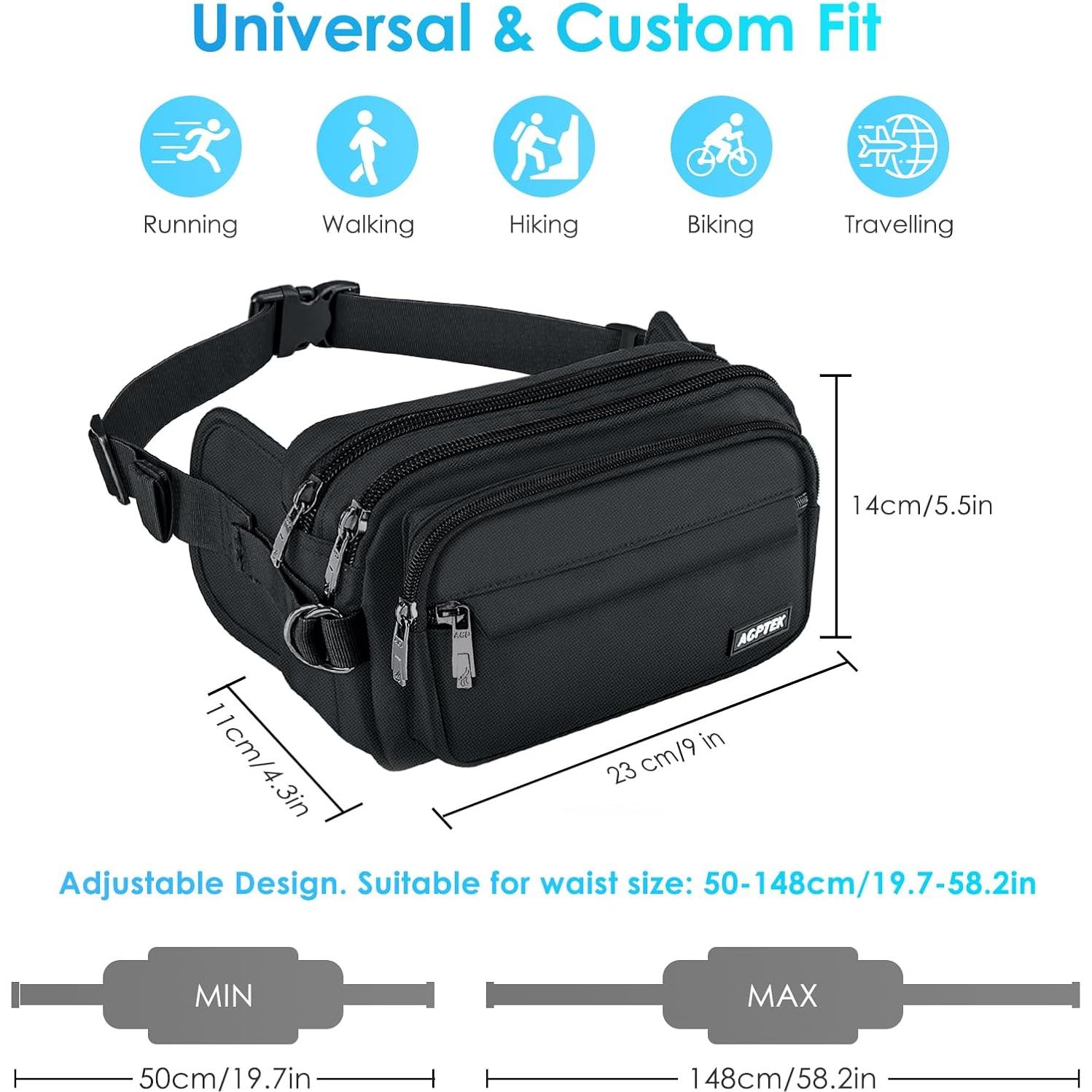 Riñonera AGPTEK Unisex Impermeable con Bloqueo RFID 22.86x13.97cm