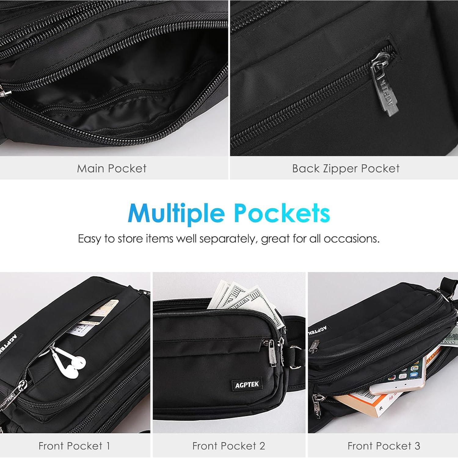 Riñonera AGPTEK Unisex Impermeable con Bloqueo RFID 22.86x13.97cm